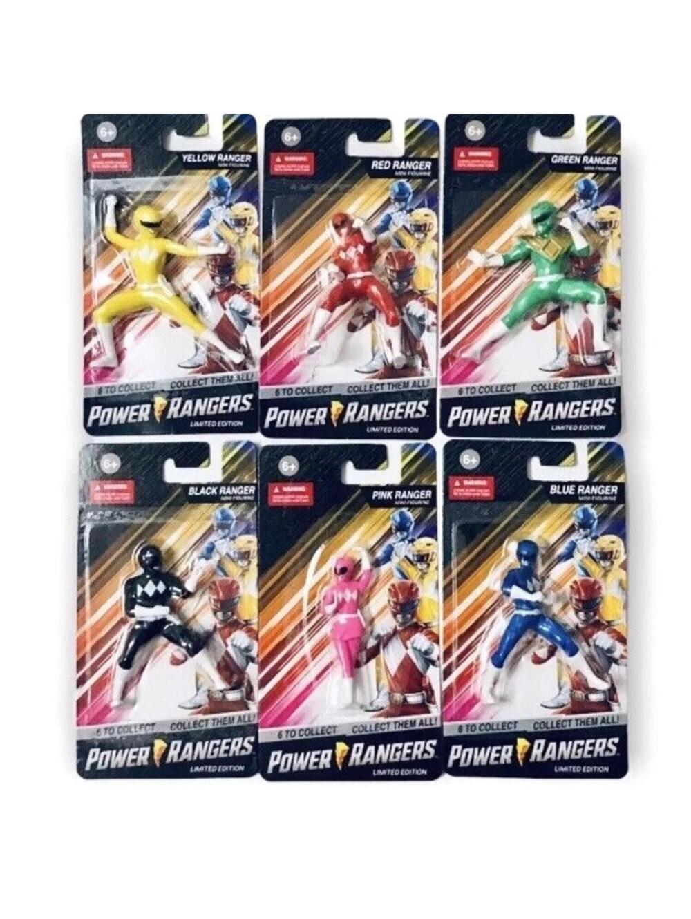 Power Rangers Complete Set Mini Figurine Action Figure Toys, 6pc Yellow Blue Red